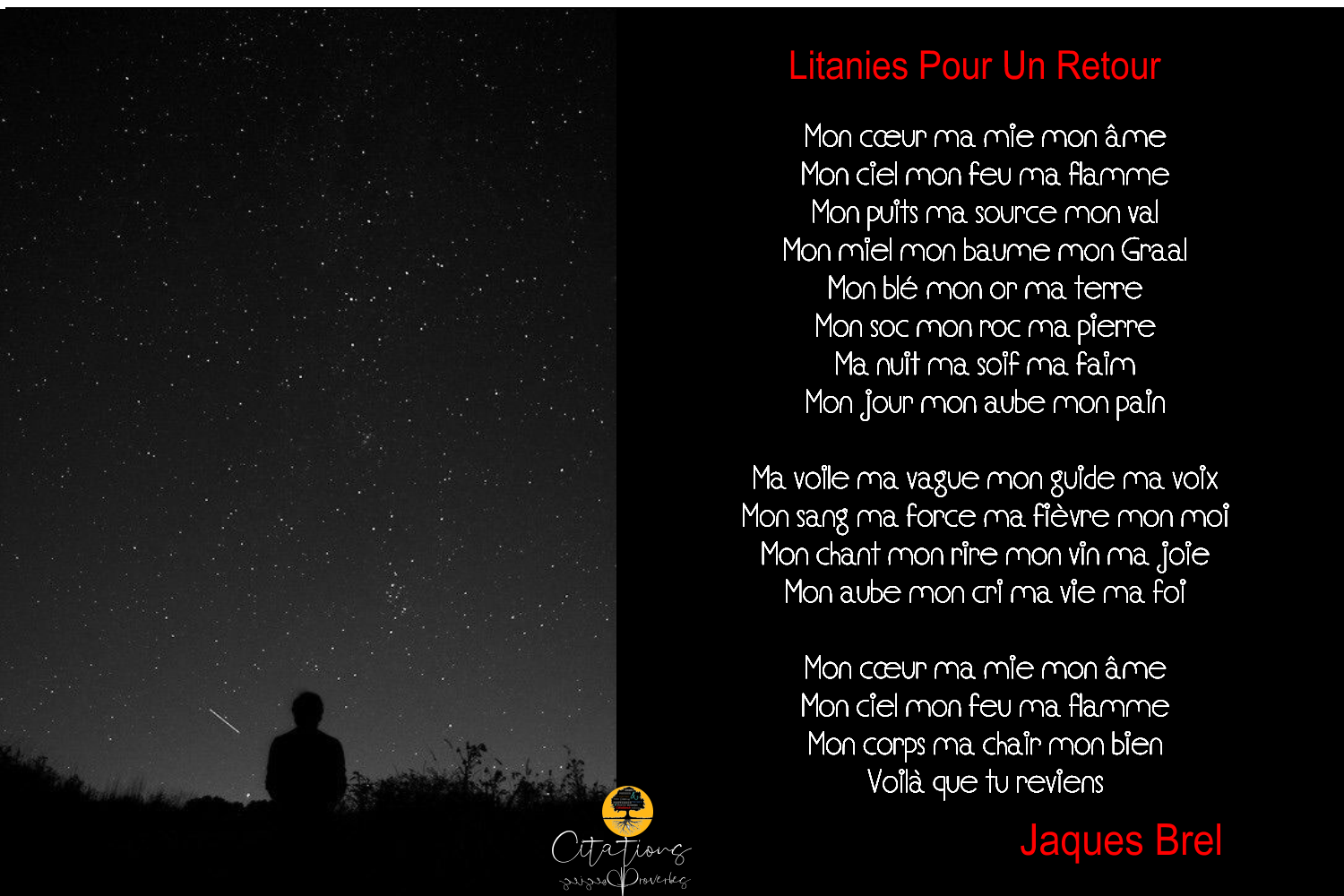 Litanies Pour Un Retour Jaques Brel Citations Proverbes Et Poesies